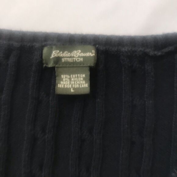VTG Y2k Eddie Bauer Women L V-Neck L/S Heavy Cotton Cable Knit Sweater Fisherman - Picture 2 of 10